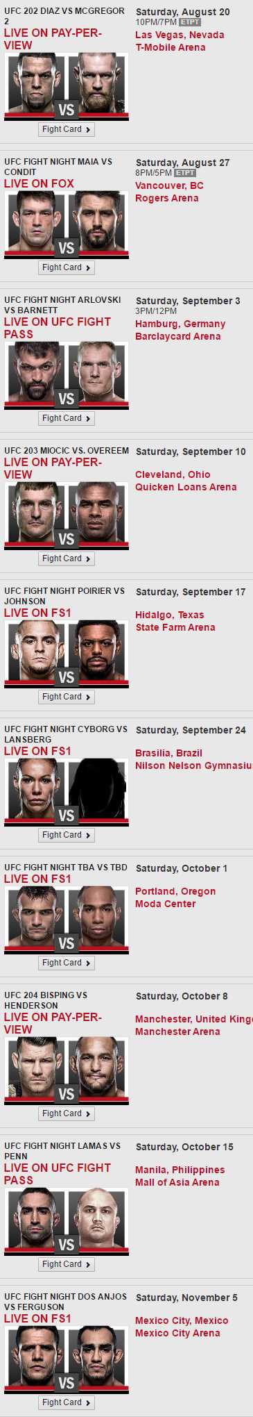 UFC Fight Schedule